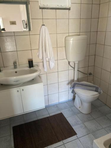 een badkamer met een toilet en een wastafel bij Karampinis in Kali Limenes