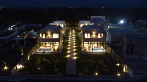 an aerial view of a building at night at Araya Beach Casas in Batangas City