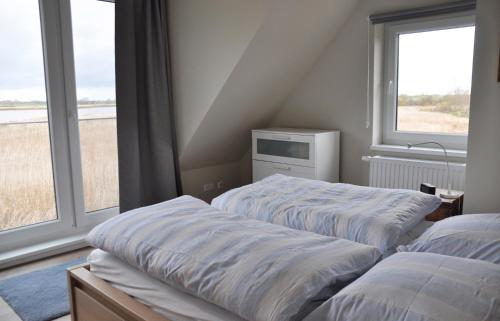 费马恩Albertsdorf Goldblick的有两张床的房间有两扇窗户