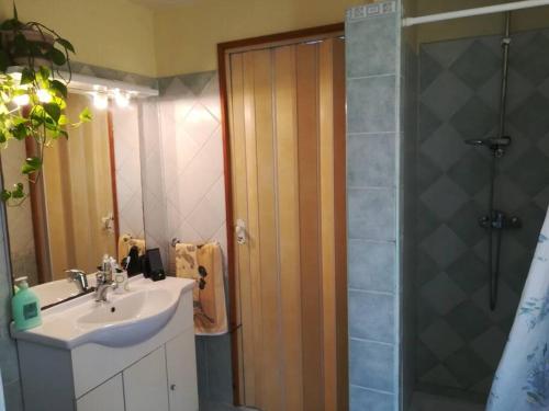 een badkamer met een wastafel en een douche bij Delizioso appartamento in Dolianova