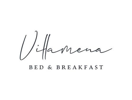 un logo scritto a mano per un ristorante rosso e per la colazione di Villamena a Spello