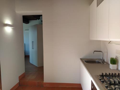 a kitchen with a sink and a counter top at Poggio ai Gelsi in Pienza