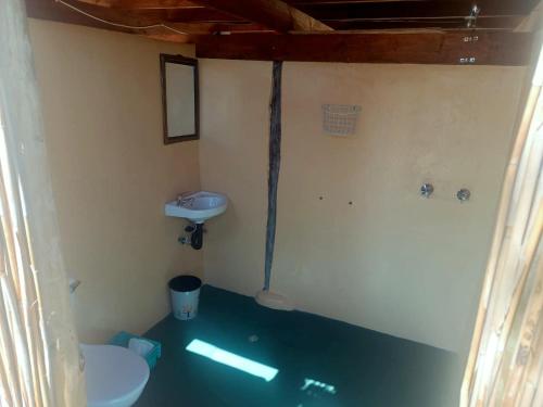 a small bathroom with a sink and a toilet at Chobe Hideaway 