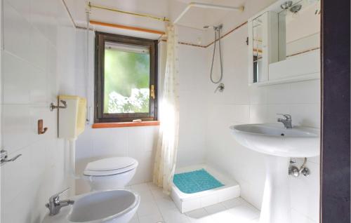 een badkamer met een wastafel, een toilet en een raam bij 2 Bedroom Cozy Home In Roseto Capo Spulico in Roseto Capo Spulico
