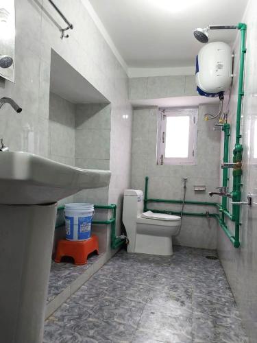 baño con lavabo y aseo y ventana en Yangling House en Sissu