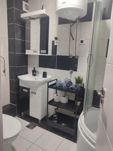 a small bathroom with a sink and a toilet at Triangle studio Divcibare in Divčibare