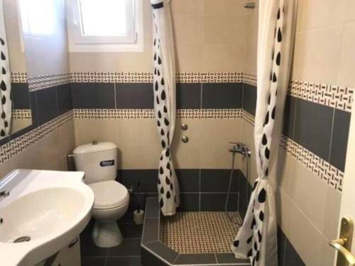 a bathroom with a toilet and a sink at Villa Mary in Nea Kallikrateia