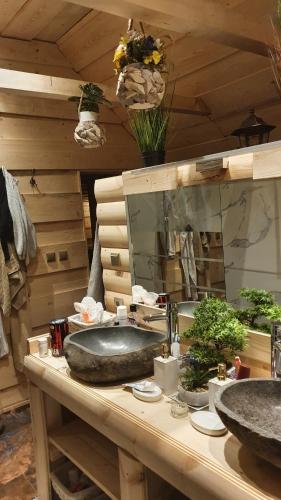 a bathroom with a sink and a mirror at BL Beskydy Lodge in Prostřední Bečva