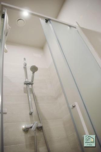 a shower in a bathroom with a glass door at Residenza Borgo in Manerbio