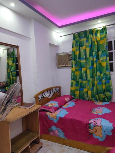um quarto com uma cama e um espelho em Miami furnished apartment next to Khaled Bin Al Waleed em Alexandria