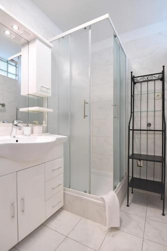 a bathroom with a shower and a sink at Il Padrino Rooms in Zadar