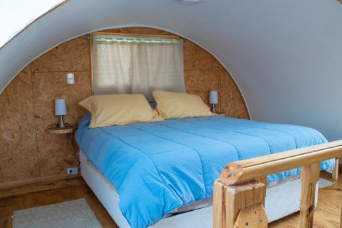 a bed in a room with an arched ceiling at Agroturismo mapuweñimen in San Fernando