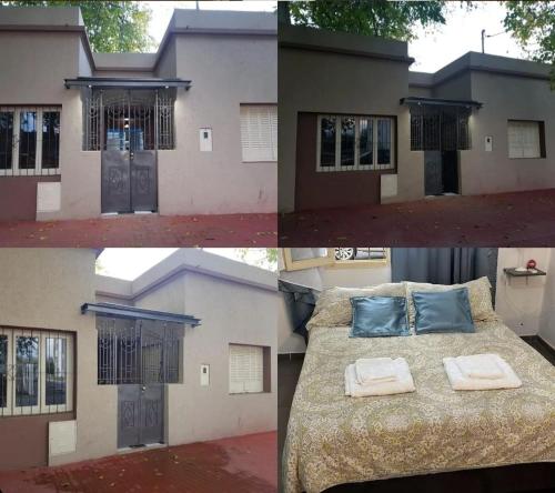 tres fotos de una cama delante de una casa en Alojamientos Mis nonos en Mendoza