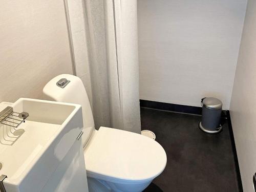 een badkamer met een wit toilet en een wastafel bij Holiday home ROCKNEBY IV in Rockneby