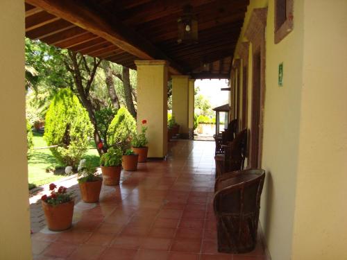 a porch with potted plants on the side of a building at Mirador del Frayle in San Miguel de Allende