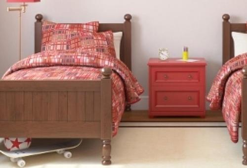 a bedroom with a bed and a red night stand at JFK AIRPORT GUEST HOUSE in Queens