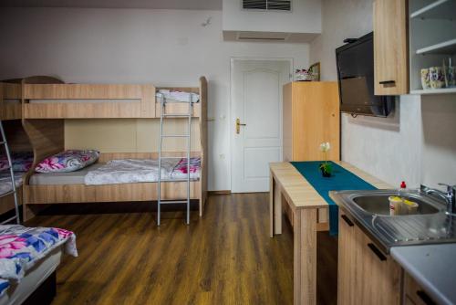 a small room with a bunk bed and a kitchen at Apartments Joja in Međugorje