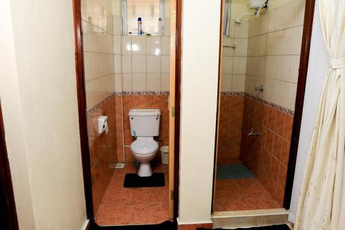 uma casa de banho com um WC e um chuveiro em Kache's homes em Mombasa