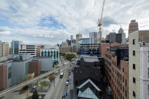 a view of a city street with buildings and cars at Element Detroit at the Metropolitan in Detroit
