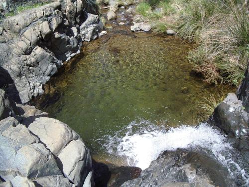 a pool of water with rocks in a creek at Cerro de Hijar in Tolox