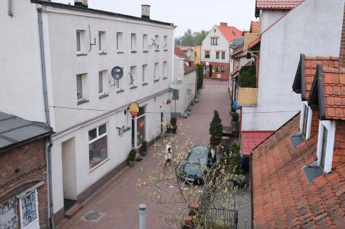 an overhead view of a city street with buildings at Apartament Tuchola in Tuchola