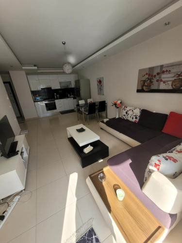 - un salon avec un canapé et une table dans l'établissement Aura-B6-1BR-beautiful-Apt, à Alanya