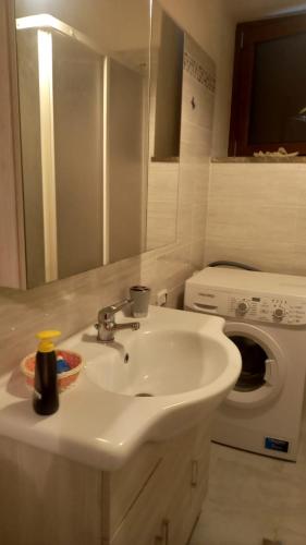 a bathroom with a sink and a washing machine at Casa Vacanze Zia Maria in Montegiordano