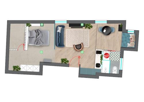 een indeling van een slaapkamer en een woonkamer bij Atiquín Boutique en pleno centro in Santander