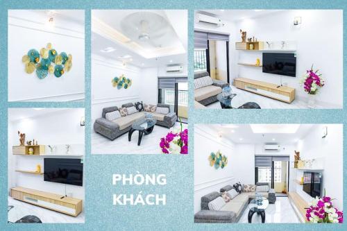 a collage of photos of a living room at Happiest Homestay 1 - Manor Crown Hue in Hue