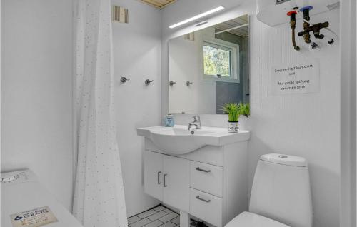 a white bathroom with a sink and a toilet at 3 Bedroom Stunning Home In Vggerlse in Bøtø By