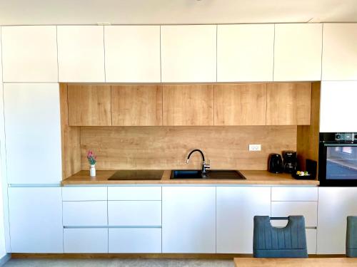 Η κουζίνα ή μικρή κουζίνα στο Sea Bay View apartment - Appartement avec piscine et magnifique vue sur mer