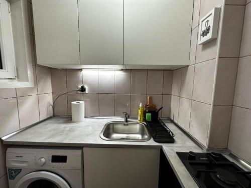 cocina con fregadero y lavadora en One Room Apartment Decebal, en Bucarest