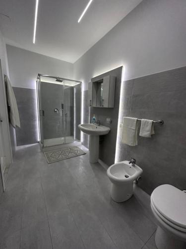 a bathroom with a shower and a toilet and a sink at Casa vacanze Vitale in Borgetto