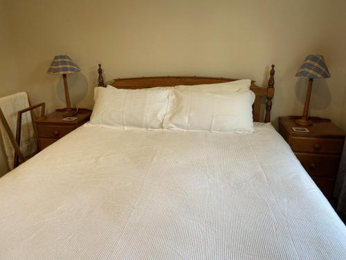 a bedroom with a white bed with two night stands at Birch Court - Harakeke in Whanganui