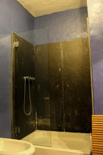 a bathroom with a shower with a glass door at Cardenha do Douro in Mesão Frio