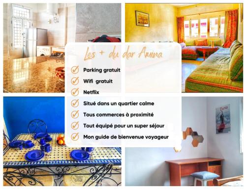 a collage of photos of a hotel room with a sign at Dar Agadir in Agadir