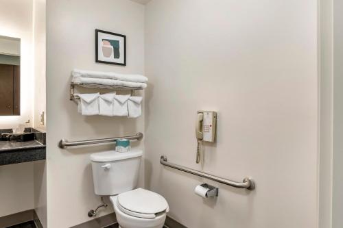 a bathroom with a toilet and a phone at Holiday Inn Louisville Airport South, an IHG Hotel in Louisville