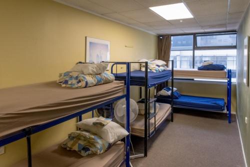 a room with several bunk beds in it at Silverfern Backpackers in Auckland