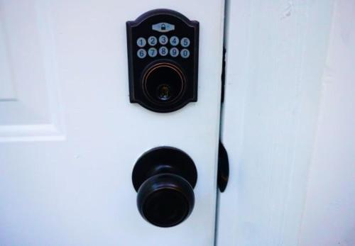 a close up of a door with a speaker on it at Summer Breezes in Holiday