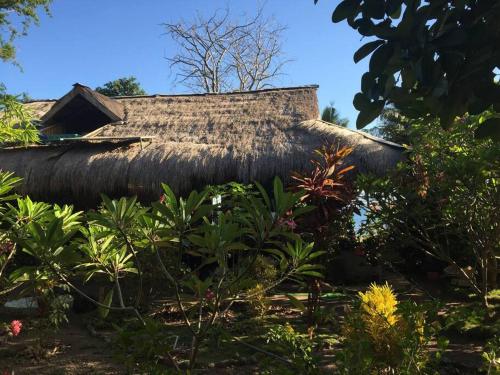 dach strzechą na dachu domu z roślinami w obiekcie The Sleepy Lagoon Beach House w mieście Hitokalak