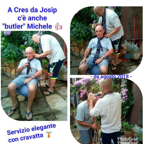 three pictures of a man tying his tie at Apartman i Sobe Čule Cres in Cres