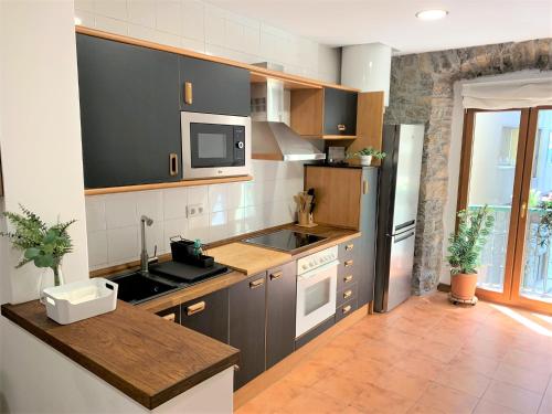 a kitchen with a sink and a microwave at Alola Cimadevilla in Gijón