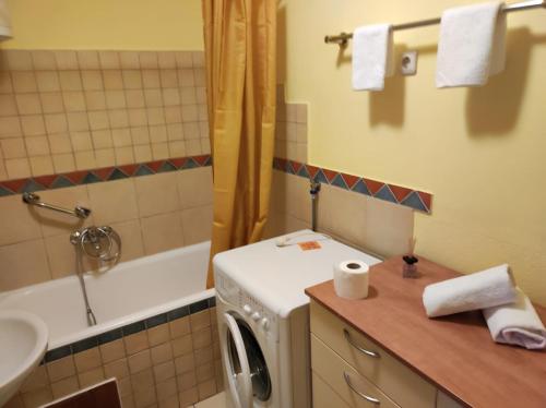 a bathroom with a washing machine in a bathroom at Frane in Split