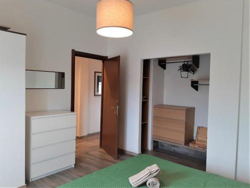 馬瑞納迪卡拉拉的住宿－alpe mare，一间卧室配有绿色地毯和衣柜
