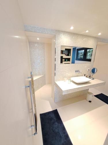een badkamer met een wastafel en een spiegel bij Havre de paix in Ville-dʼAvray