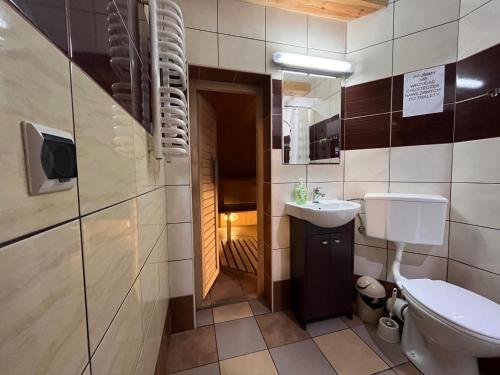 a bathroom with a toilet and a sink at Zubrowa Ostoja 