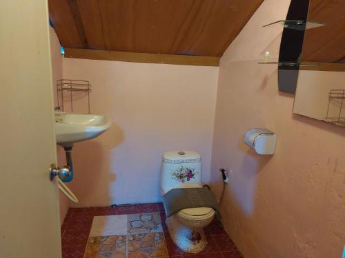 La salle de bains est pourvue de toilettes et d'un lavabo. dans l'établissement Thong Family Homestay Chiangdao, à Chiang Dao