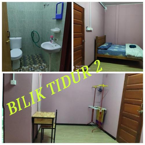 two pictures of a bathroom with a toilet and a sink at HOME STAY Tok Wan in Kampong Nail