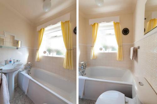 La salle de bains est pourvue d'une baignoire, de toilettes et d'un lavabo. dans l'établissement Derwent View, à Bamford