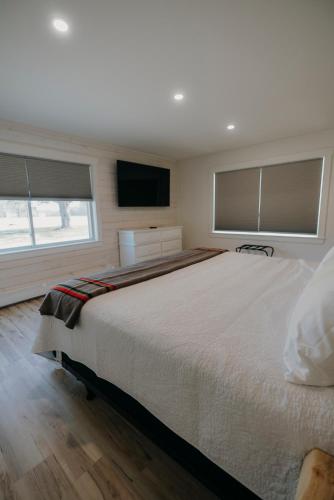 a bedroom with a large bed and a flat screen tv at Bingham Motor Inn in Bingham